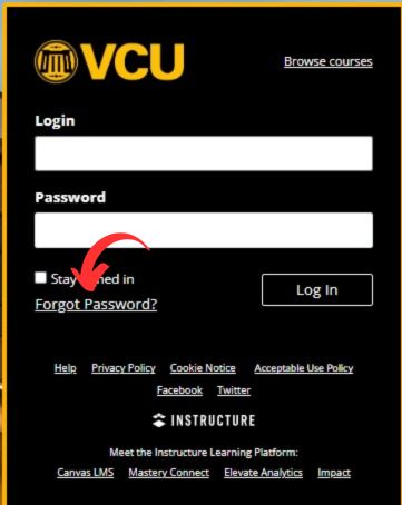 VCU Canvas Recover password